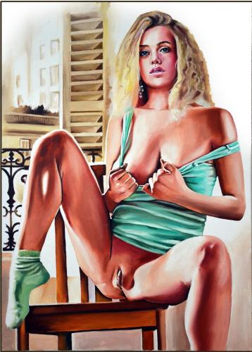 LADY IN GREEN - Painting by © Holga Ermolova - AmorArt