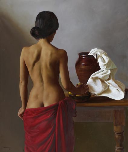 La Pose . óleo sobre lienzo . 124 x 104 cm . 2015 - Painting by © Juan Lascano - AmorArt