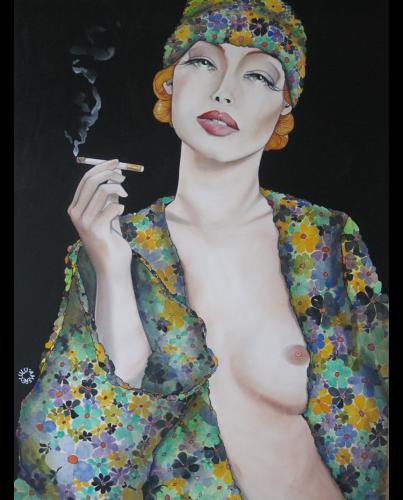 La cigarette - Painting by © Lulu Amere - AmorArt