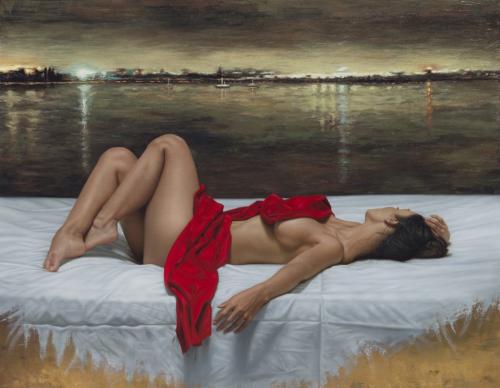 La embarcación nocturna - Hyperrealist Painting by © Omar Ortiz - AmorArt
