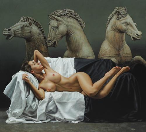 La estampida - Hyperrealist Painting by © Omar Ortiz - AmorArt