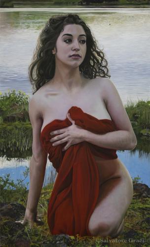 Lady Beside Tranquil Water - Painting by © Salvatore Graci - AmorArt