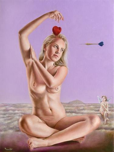 Le insidiose frecce di Cupido - Painting oil on canvas by © Antonio Nasuto - AmorArt