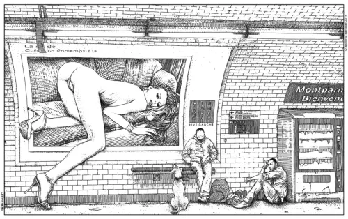 L'érotisme destubes (Nel frattempo nella stazione della metropolitana…) - Drawing by Apollonia Saintclair - AmorArt