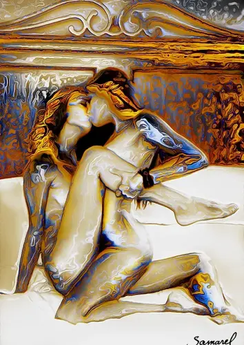 Lesbian lovers in royal bed - Digital Art by © H. Samarel - AmorArt