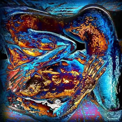 Liquid blue metal love - Digital art by © H. Samarel - AmorArt