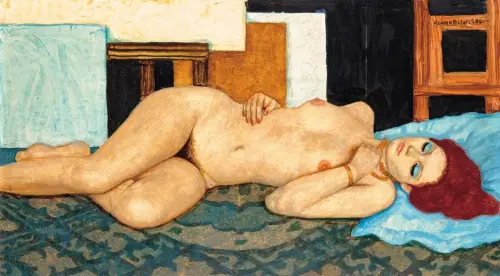 Lying Nude, 1976 - Painting by © Béla Czene - AmorArt
