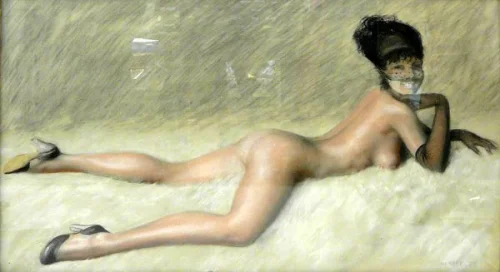 Lying nude - Painting by © Marcel René Von Herrfeldt - AmorArt