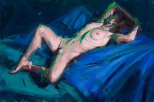 M su blu - Painting oil on canvas by © Stefan Nuetzel - AmorArt