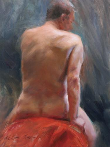 Male Back Study (3-hr alla prima) - oil on panel - Private Collection - Painting by © Anna Rose Bain - AmorArt