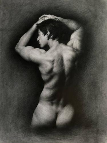 Male Nude , Back Study - Drawing Pencil on paper by Christopher LoPresti - AmorArt