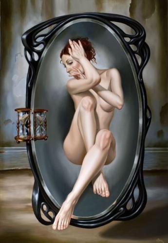 Mirror - Painting oil on linen by © Juan Medina - AmorArt