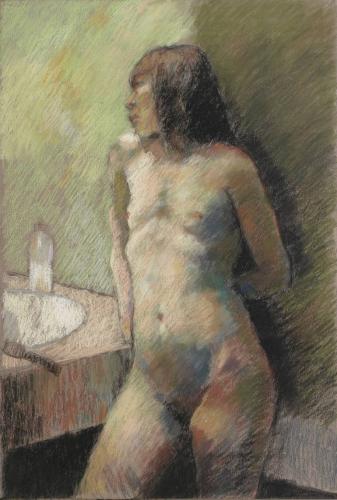 Mujer en el Baño - Pastel on paper by © Juan Dominguez - AmorArt