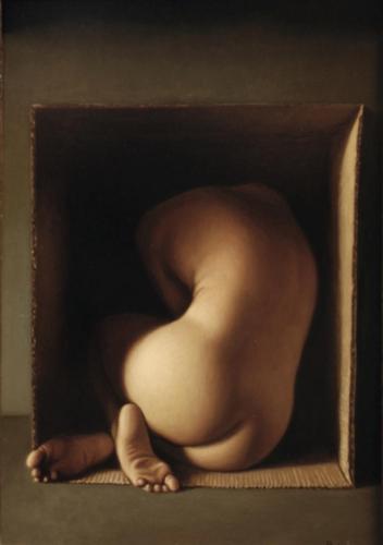 Nuda nel Cartone 2009 olio su tavola - Painting by © Vittorio Polidori - AmorArt