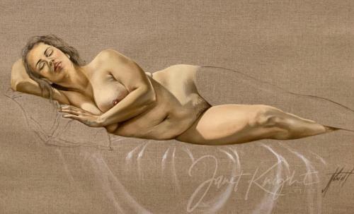 Nude Series 'Natalie' - Painting oil on linen by © Janet Knight - AmorArt
