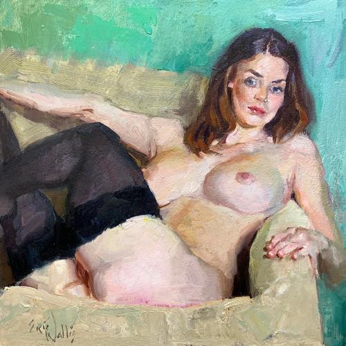 Nude With Green Background - Painting by © Eric Wallis - AmorArt