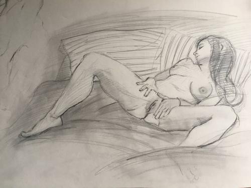 Nude, erotic female - Drawing Graphite on paper by Christopher LoPresti - AmorArt