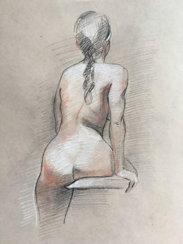 Nude figure - Drawing Graphite on toned paper by Christopher LoPresti - AmorArt