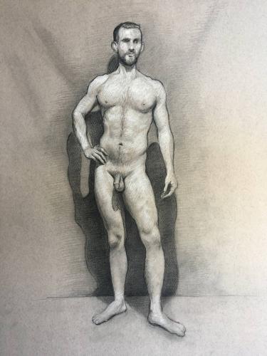 Nude male figure - Drawing Graphite on toned paper by Christopher LoPresti - AmorArt