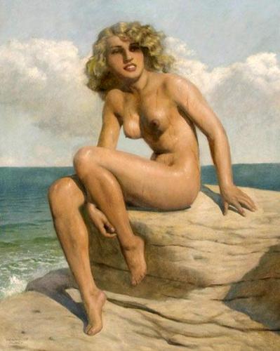 Nude on a rock - Painting by © Marcel René Von Herrfeldt - AmorArt