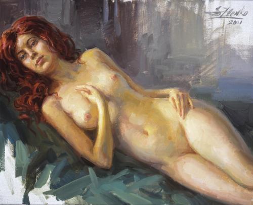 Nude on green - Painting by © Sergej Zlenko - AmorArt