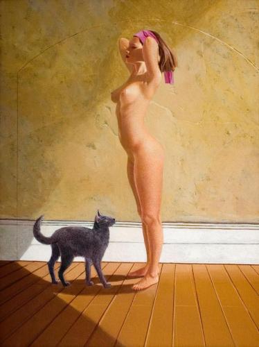 Nude with Cat 2006 63 x 48 cm - Painting by © Michael Gorman - AmorArt