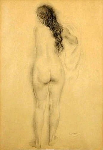 Nudo di spalle – Louis BuisseretLouis Buisseret (Binche, Belgio, 1888-1956) è stato un pittore, disegnatore e incisore che si è distinto principalmente per i suoi ritratti realistici. Fu discepolo di Jean Delville , che segnò molto il suo lavoro.