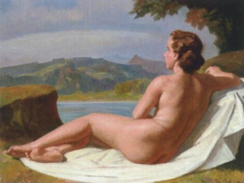 Nudo femminile in un paesaggio marino - Painting oil on canvas by © Ivo Salinger - AmorArt