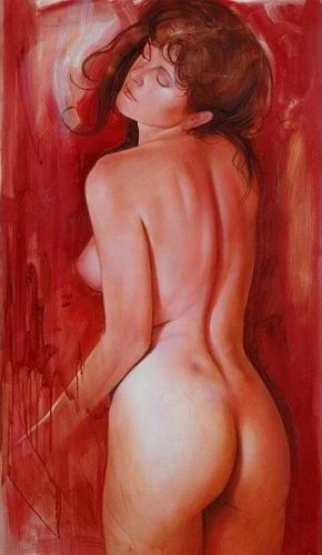 Nudo su rosso - Painting oil on canvas by © Fazio Lauria - AmorArt