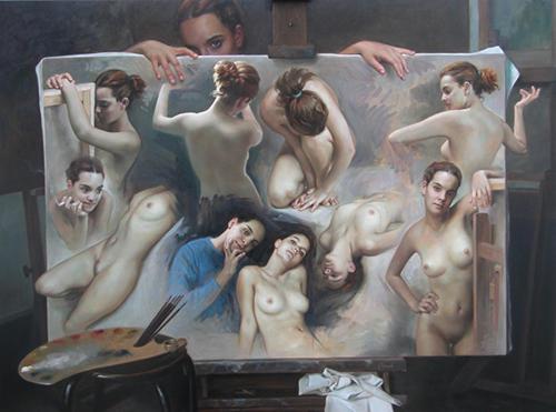 O modelo - Painting oil on canvas by © Antonio Macedo - AmorArt