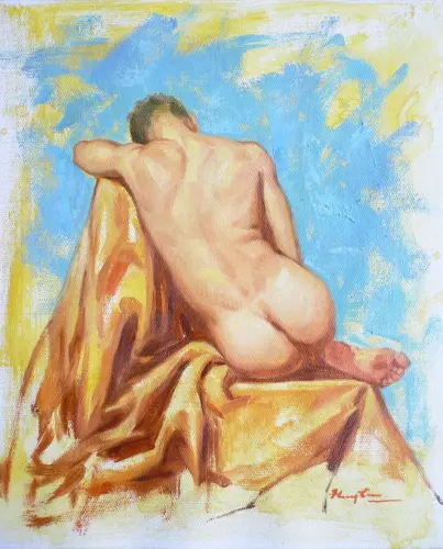 Oil painting art male nude #16-10-5-02 (2016) - Artwork by Hongtao Huang - AmorArt