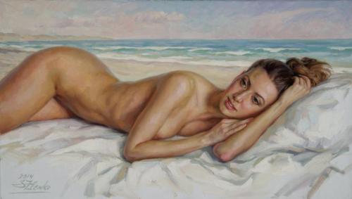 On the beach - Painting by © Sergej Zlenko - AmorArt