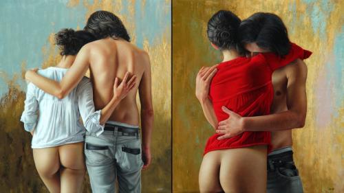 Opuestos pero complementarios - Hyperrealist Painting by © Omar Ortiz - AmorArt