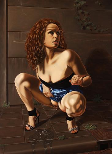PISSING GIRL, 2011 - Painting oil on linen by © Sierk Van Meeuwen - AmorArt