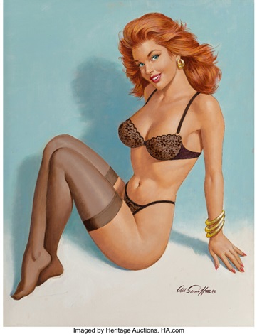 Pin-Up in black Lingerie - 1993 - Painting oil on canvas by © Arthur Saron Sarnoff - AmorArt