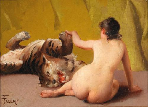 Playing with the Tiger - Painting by © Luis Ricardo Falero - AmorArt