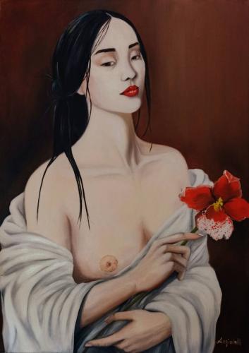 Portrait with orchid - Painting by © Anna Rita Angiolelli - AmorArt