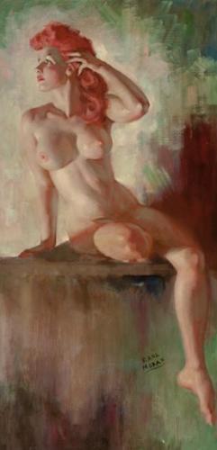 Posing II - Painting oil on canvas by © Earl Moran - AmorArt