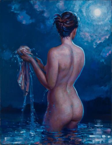 Rachel, Moonlight Study - Painting oil on linen panel by © Patricia Watwood - AmorArt
