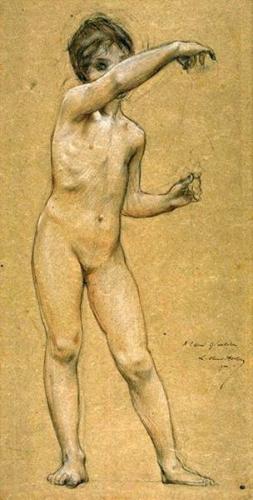 Ragazza nuda di Luc-Olivier MersonLuc-Olivier Merson (Parigi, Francia, 1846-1920) è stato un pittore e illustratore francese il cui lavoro si muove tra l'accademismo e il simbolismo. Il suo primo grande successo risale al 1869 quando vinse il Gran Premio di Roma con il suo dipinto "Il Soldato di Maratona"