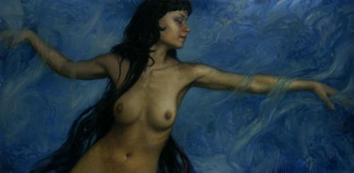 Reaching Through Blue - Painting oil on panel by © Matthew Joseph Peak - AmorArt