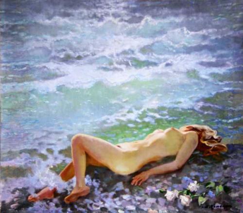 Reclining Nude By The Sea - Artwork by Stanislav Fomenok © AmorArt