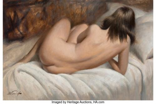 Reclining Nude - Painting oil on canvas by © Arthur Saron Sarnoff - AmorArt