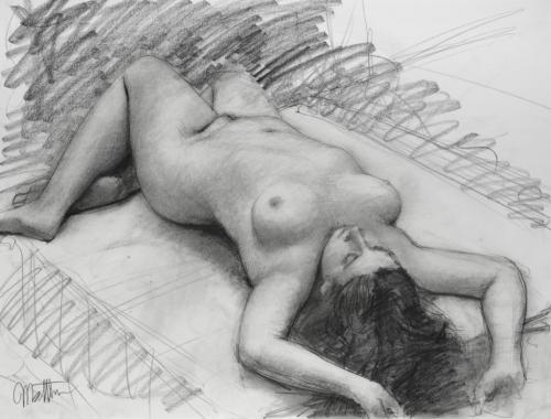Reclining Nude Sketch #1110 - Drawing graphite on paper by © Matthew Joseph Peak - AmorArt