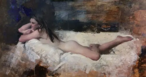 Reclining Nude White Couch - Painting by © Michael Alford - AmorArt