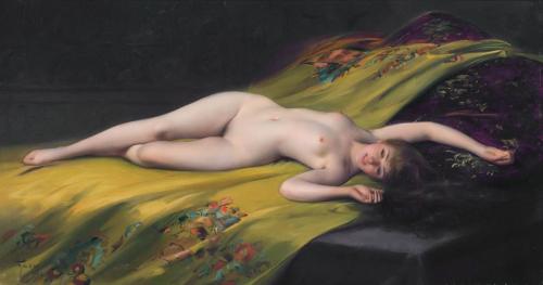 Reclining female nude, by Luis Ricardo Falero