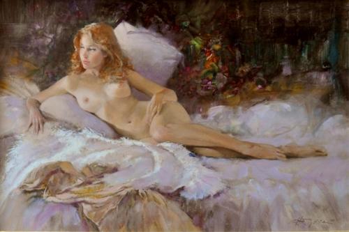 Reclining nude - Oil on canvas by © Howard Rogers - AmorArt