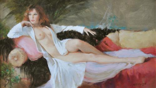 Reclining nude  - Oil on canvas by © Howard Rogers - AmorArt