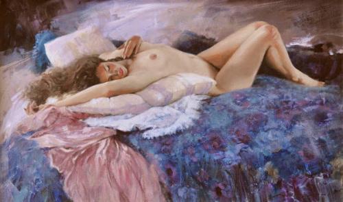 Reclining nude - Oil on canvas by © Howard Rogers - AmorArt