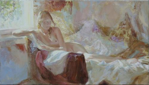 Reclining nude - Painting oil on canvas by ©Marina Marina - AmorArt